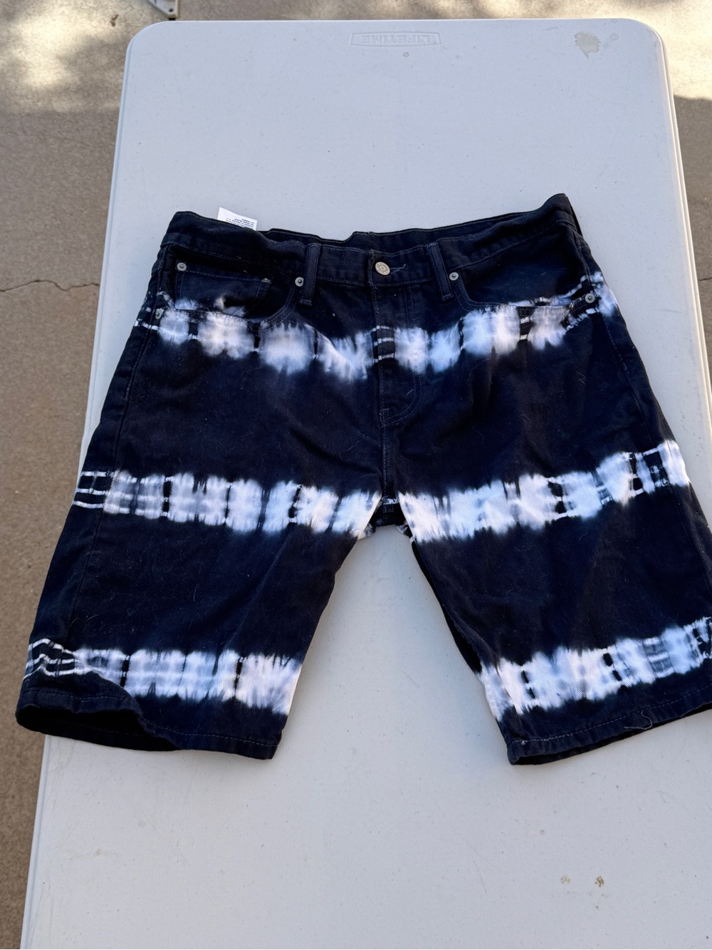 Men's Tie-Dye Jean Shorts - Navy Blue & White